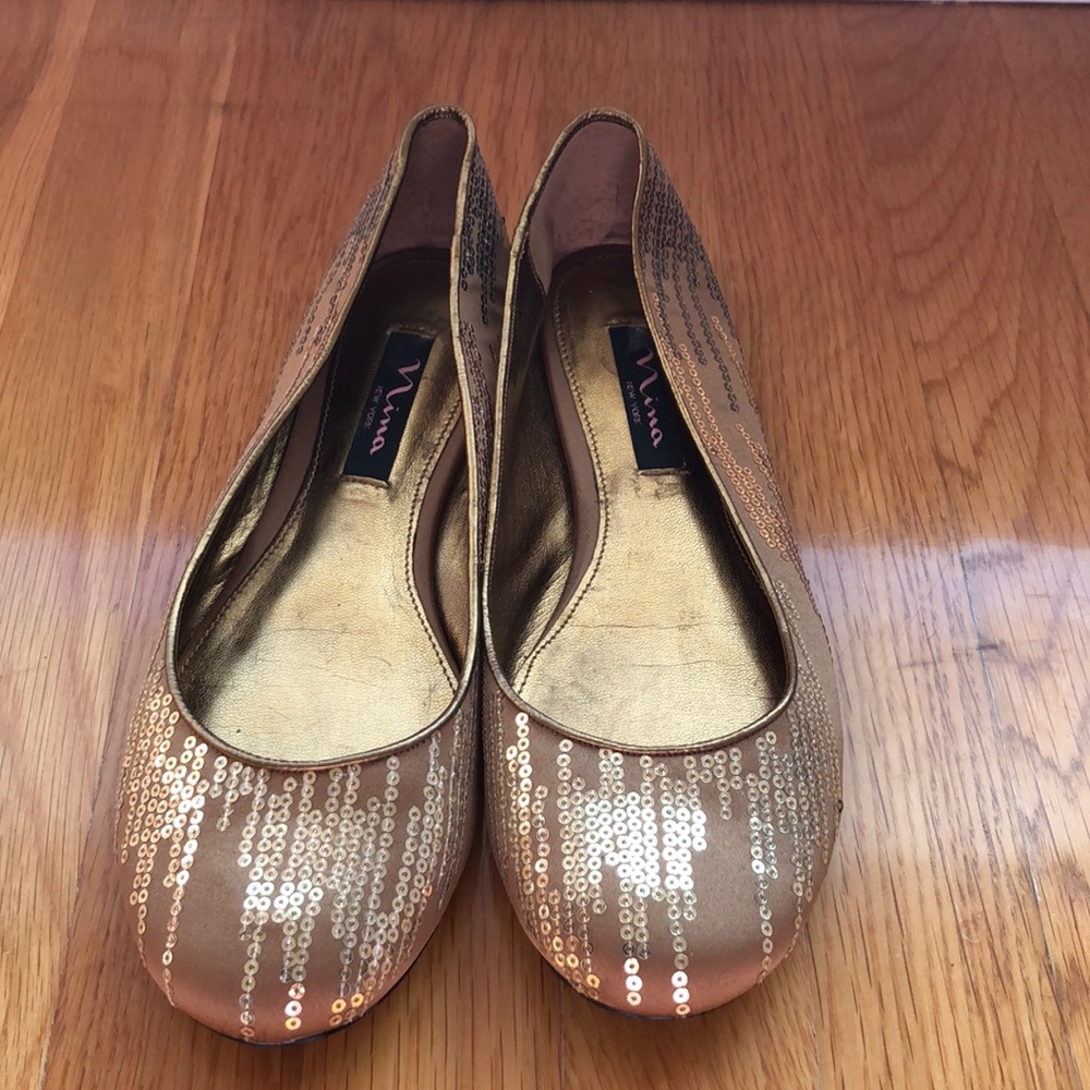 Nina satin golden sequins flats.
